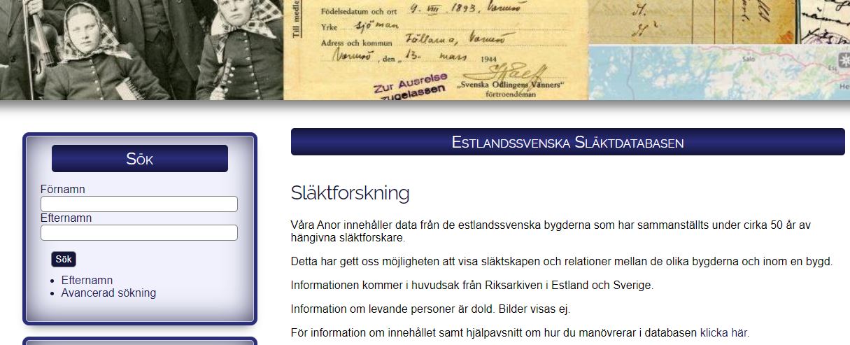 Estlandssvenska Släktdatabasen - Våra anor 